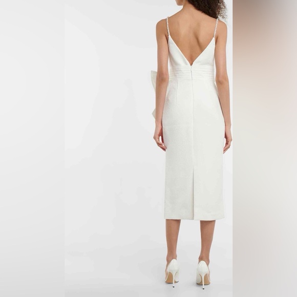 Anthropologie V neck White Rebecca Vallance Genevieve Sheath Midi Dress Bow NWOT - Picture 3 of 9